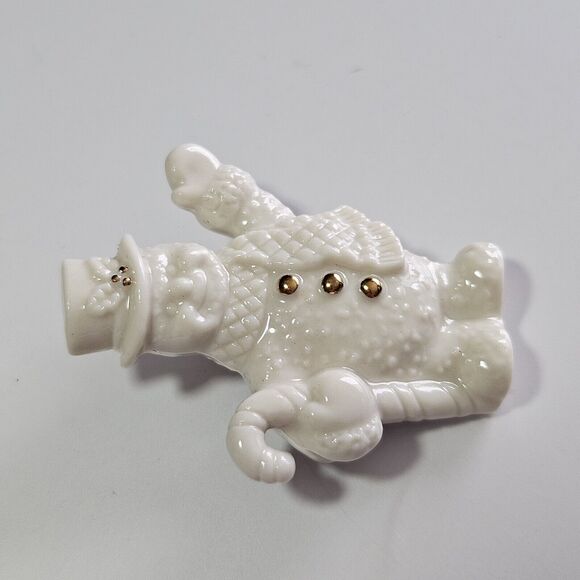 **Sale** Lenox White Porcelain Waving Snowman Brooch - Picture 9 of 10